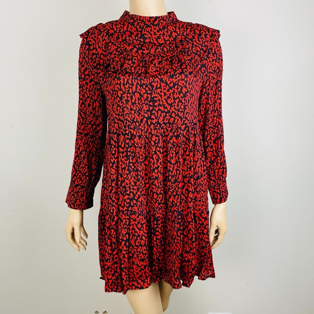 Zara Red and Black Long Sleeve Dress